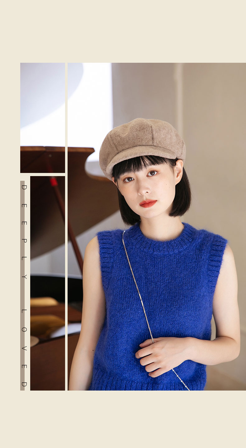 玛芮百利mauropoli新款八角帽女秋冬韩版日系百搭鸭舌帽羊毛针织报童