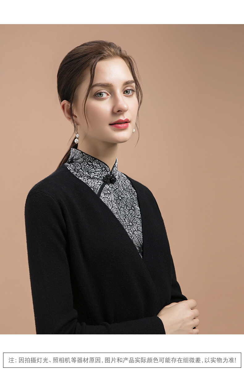 路施南限量版旗袍领丝绒蕾丝假领子女百搭假领冬毛衣黑色衬衫假衣领