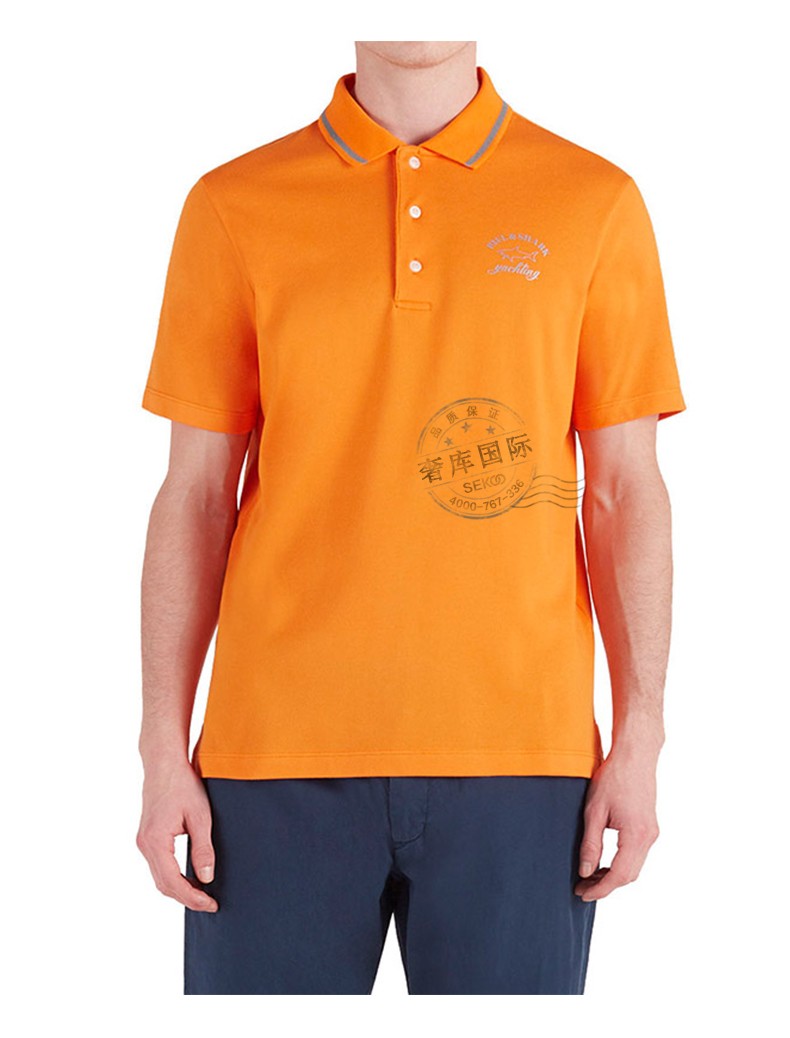 paulshark保罗鲨鱼t恤男士logo图案翻领短袖polo衫橙色21411317168xl