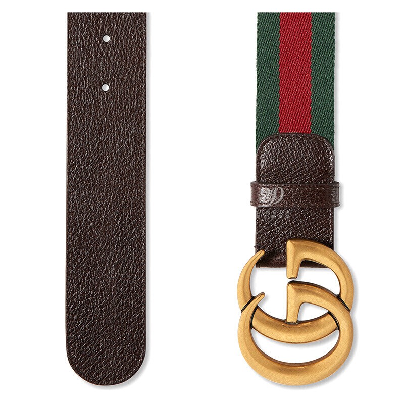 全新gucci古驰 gucci腰带皮带男女通用经典条纹双g金扣腰带织物配皮