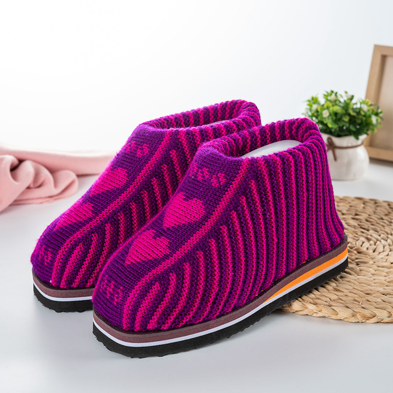 冬季纯手工编织毛线鞋子居家保暖棉鞋老年人防滑男女结婚拖鞋成品加厚