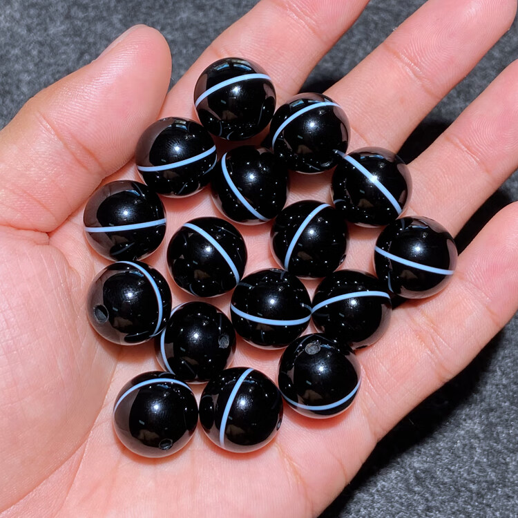 鲤梨 天然黑色一线药师玛瑙顶珠 散珠天珠单颗多宝diy文玩手串手链