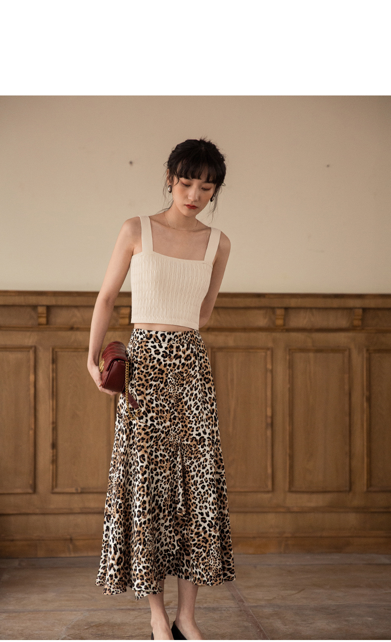 弥古豹纹半身裙女夏季复古中长款半裙高腰半截裙a字裙小个子裙子虎纹