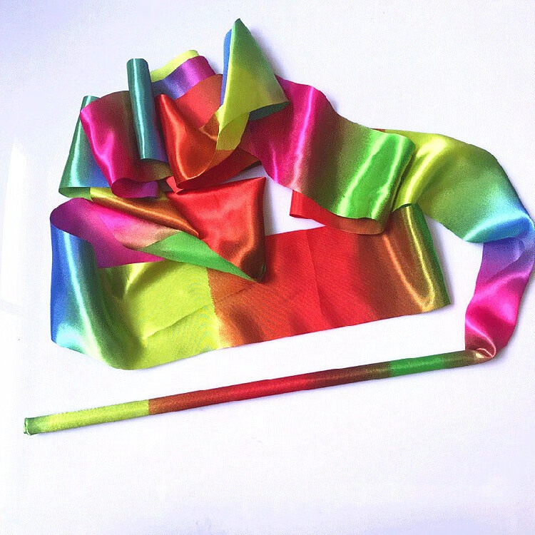 七彩绸体操彩带红绸带广场舞飘带舞蹈道具儿童彩带8米20厘米宽伸缩杆1