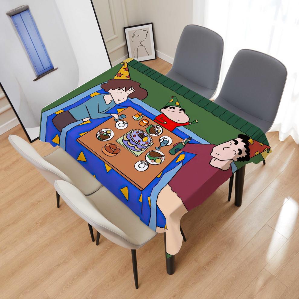 日式卡通蜡笔小新桌布布艺少女化妆台书桌长方形茶几桌布超柔绒布 tu