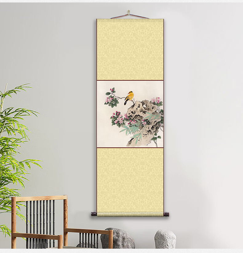 左余新中式工笔花鸟挂画装裱卷轴书房客厅玄关办公室禅意字画装饰画 f