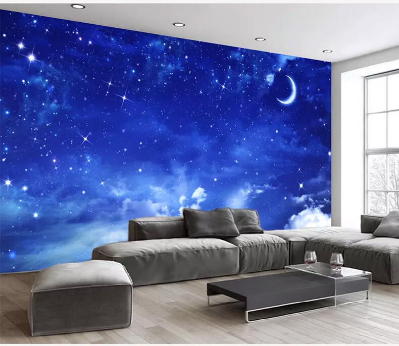 梦幻月亮星空壁画电视背景墙壁纸儿童房墙纸卧室床头卡通装饰墙布无缝
