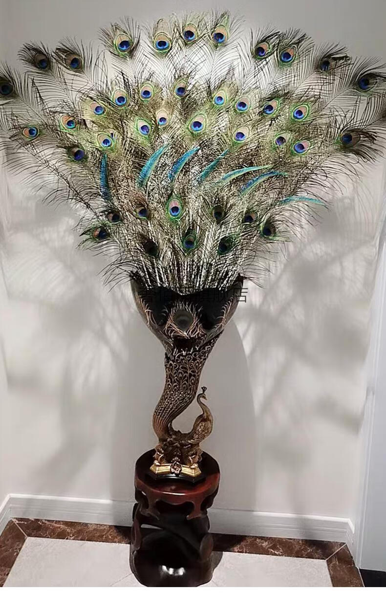 2022新款孔雀尾天然真孔雀羽毛家居摆件家居饰品摆件孔雀羽毛花瓶孔雀