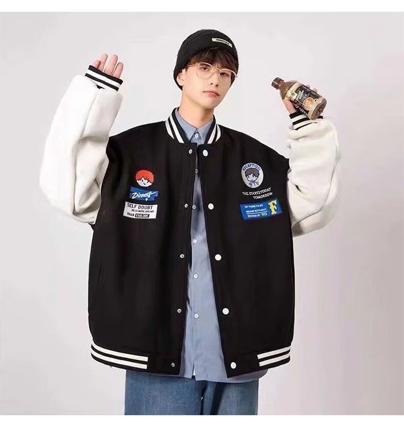 wassu·p crew休闲潮牌长袖棒球服宽松外套男女生春秋百搭 蓝色 m