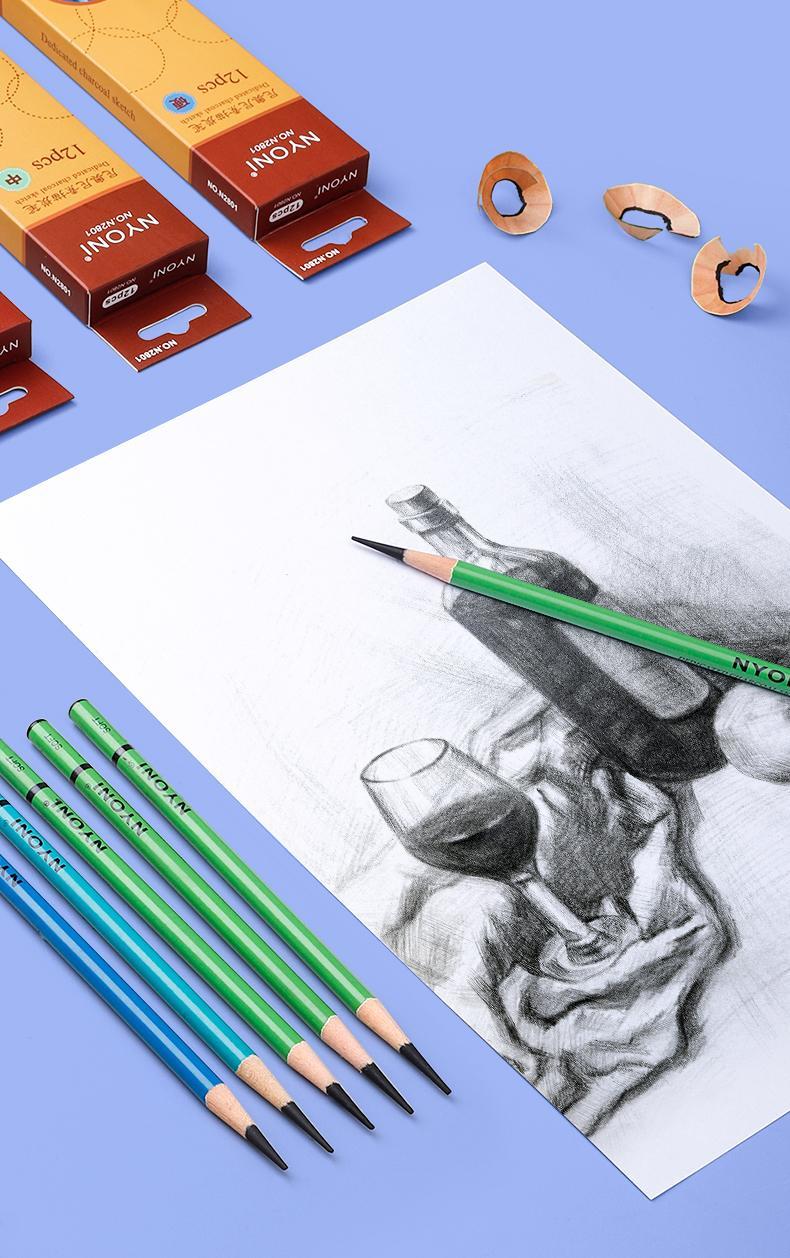 现货直发美术生专用速写素描笔软碳硬碳素描铅笔软中碳笔君诚混合12支
