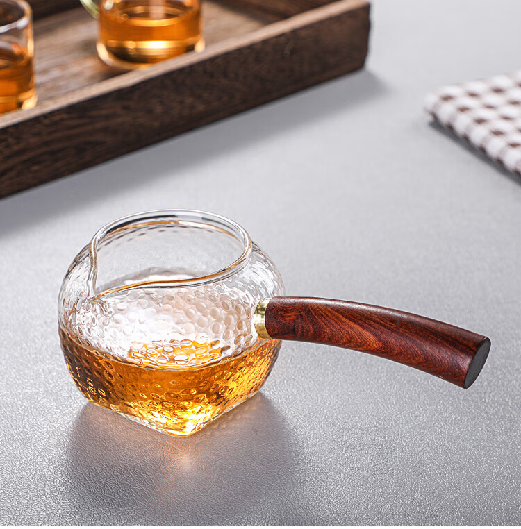 加厚耐热玻璃公道杯木把分茶器侧把茶海功夫茶具木柄