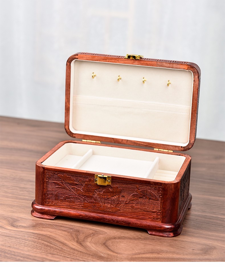 古典中式首饰收纳盒珠宝戒指盒大容量手饰品盒子紫檀木鸳鸯戏水首饰盒