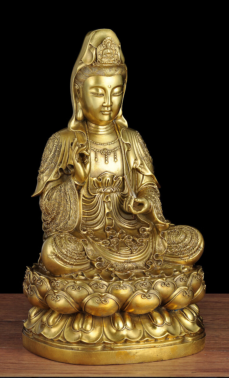 全铜观音摆件观世音菩萨佛像观音娘娘坐莲观自在居家寺庙佛堂供奉13尺