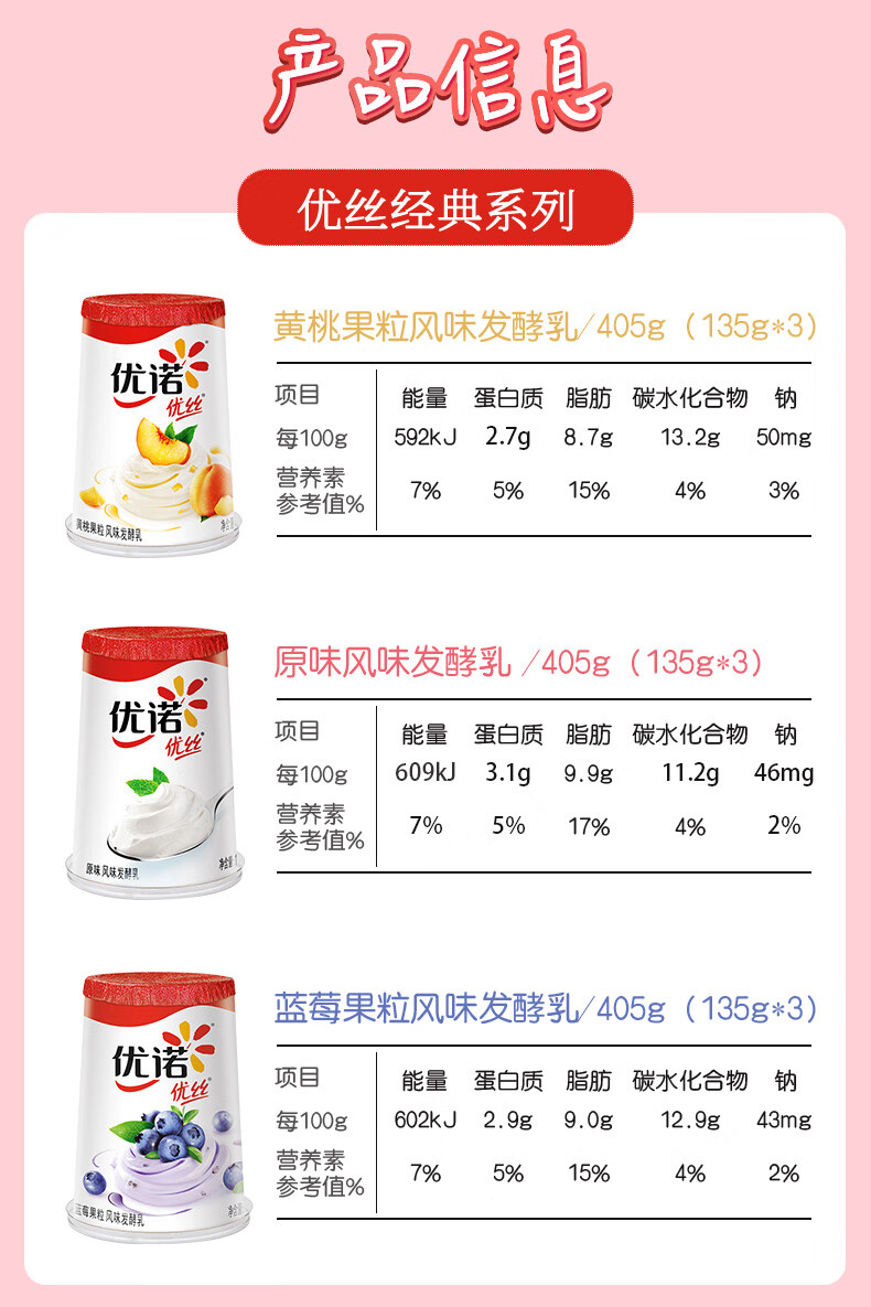 优诺15杯装yoplait法式优丝低温乳酸菌酸奶蛋白果粒生牛乳15杯装40