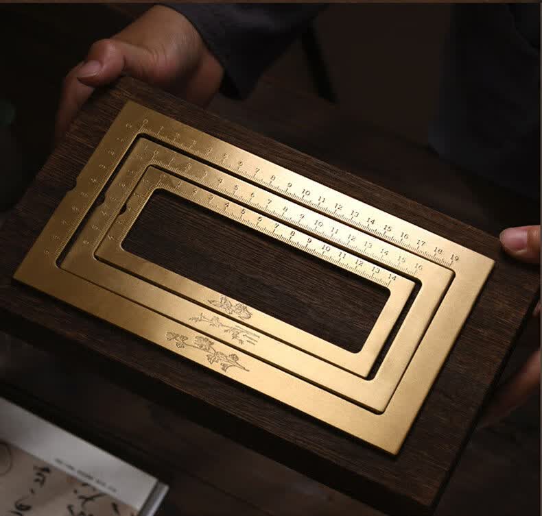 温妤wxpyu 方框仿圈纯铜镇尺写字格子框黄铜镇纸压纸书法打格神器