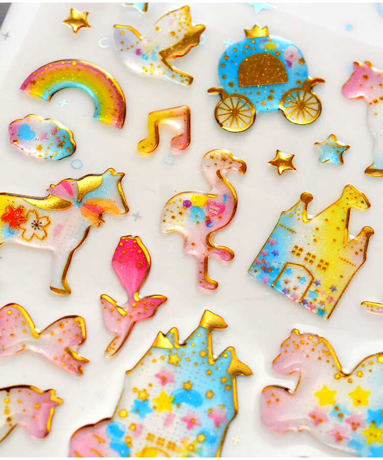 儿童闪亮烫金水晶贴纸宝石钻石立体滴胶贴女孩手账日记装饰粘贴画粉红