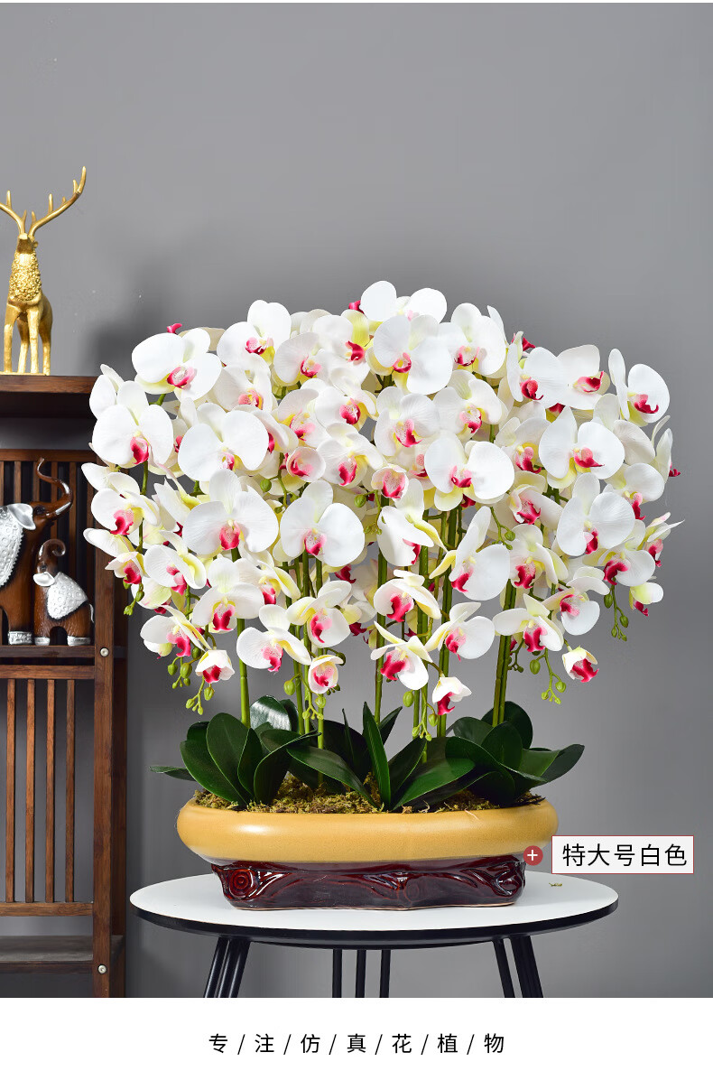 客厅电视柜上的假花摆件 仿真花大蝴蝶兰摆件盆景盆栽居家办公室桌花