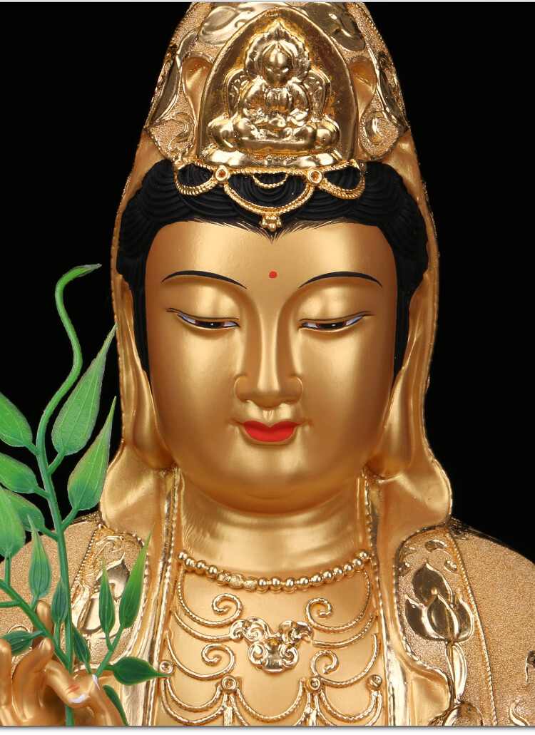 适用香樟木雕观世音菩萨雕像沙金观音神像家用客厅南海观音佛像摆件