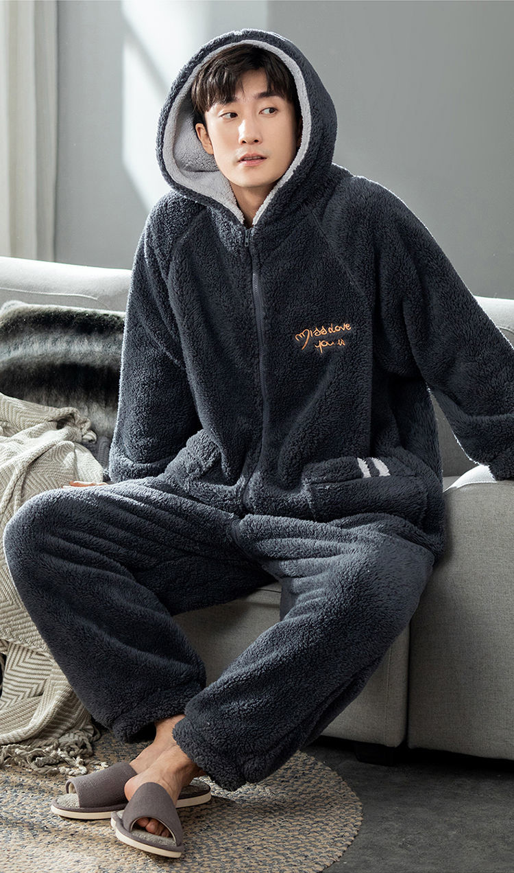 北沐晨bmc连体睡衣男冬季成人全身一体加厚法兰绒秋冬款珊瑚绒加大码