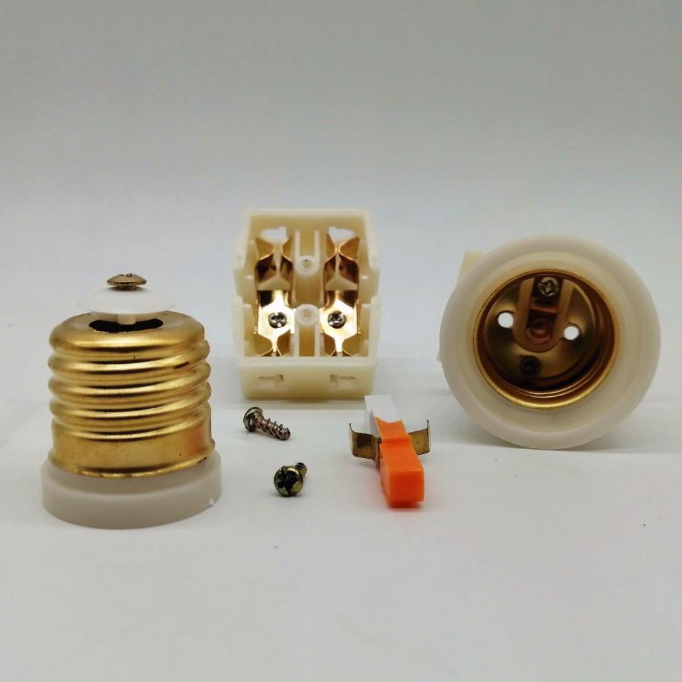 纯铜双螺分火通用e27灯头 原材料 带插座开关转换螺口灯座 乳黄单罗口