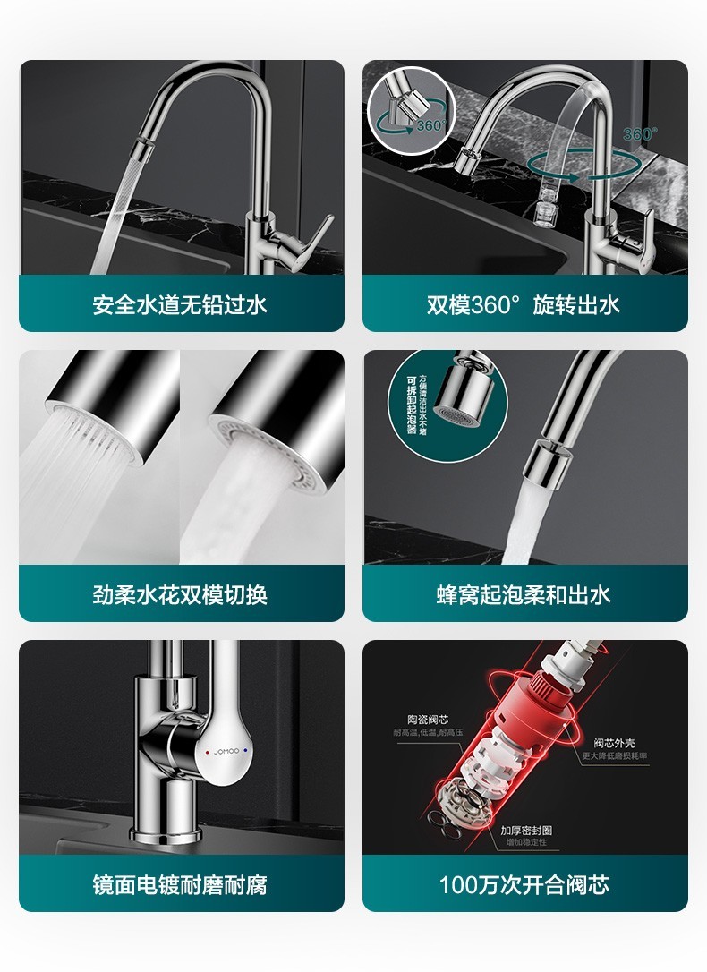 九牧(jomoo)厨房冷热水龙头双模式出水无铅健康出水360度可旋转洗菜盆