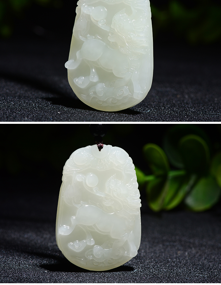 墨韵和田玉白玉麒麟吊坠男士女款玉石玉佩玉坠挂件一物一证手工雕刻