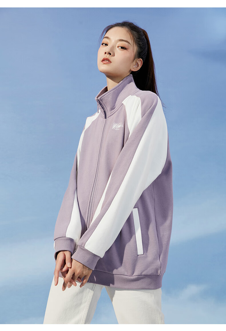 安踏运动外套女装2022春季新款立领宽松外套运动上衣官方旗舰语兰紫1