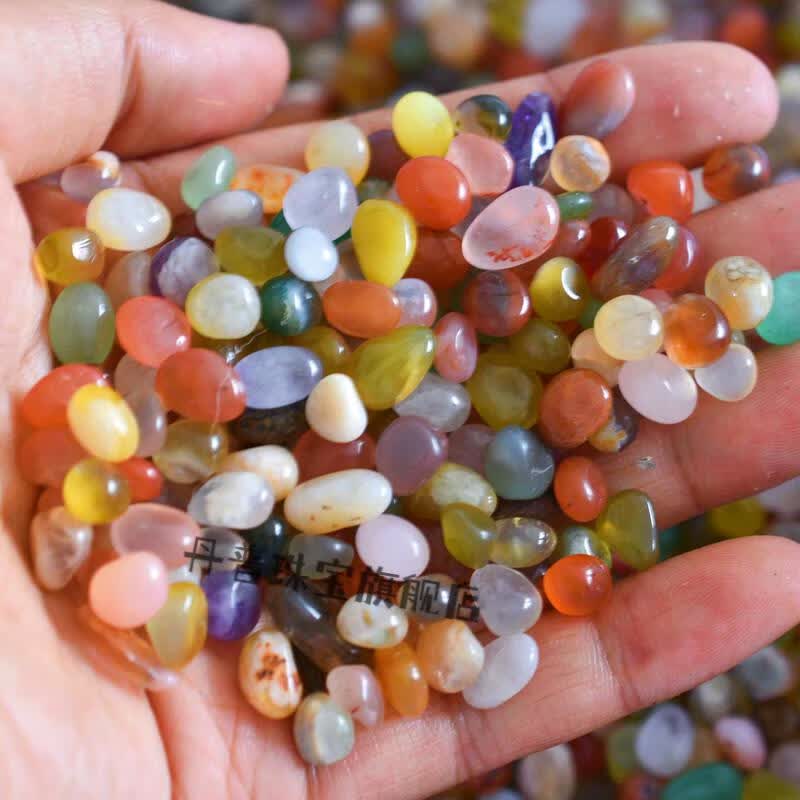 五色玛瑙天然七彩水晶颗粒原石碎石水晶碎石消磁供佛七宝供曼扎鱼缸