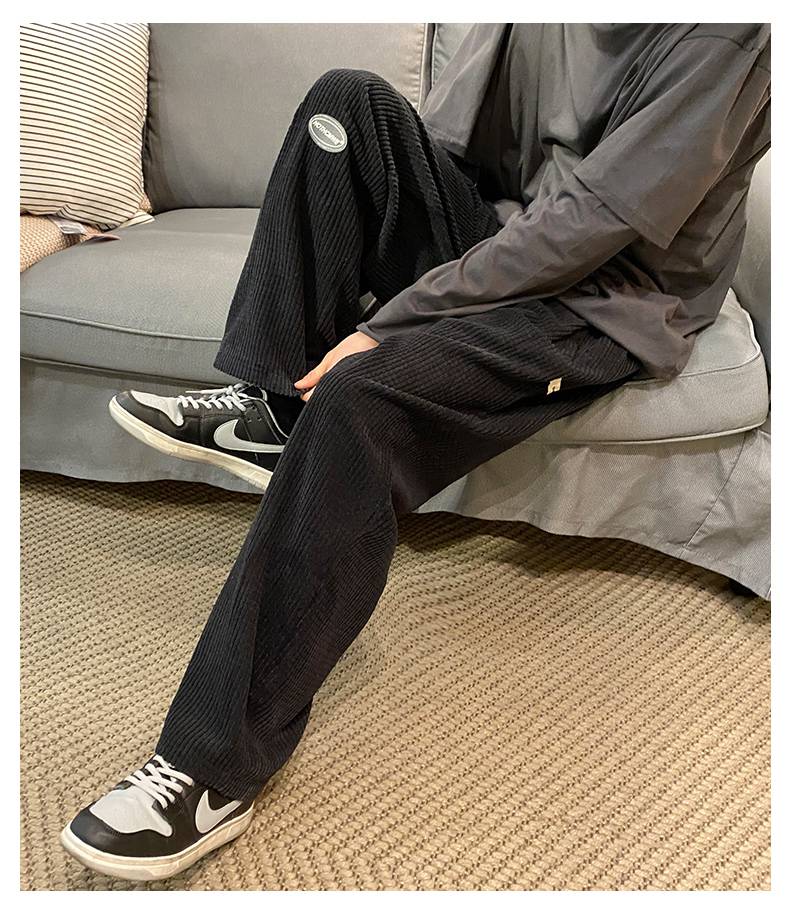 旗舰店华夫格裤子垂感感直筒阔腿灯芯绒九分裤男chic港味秋冬季男士