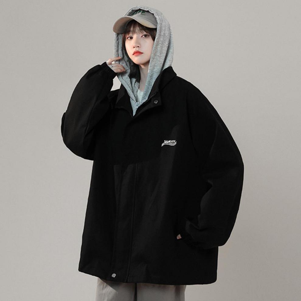 【李砚主理】b3k假两件拼接机能工装连帽夹克情侣款学生外套 黑色 l