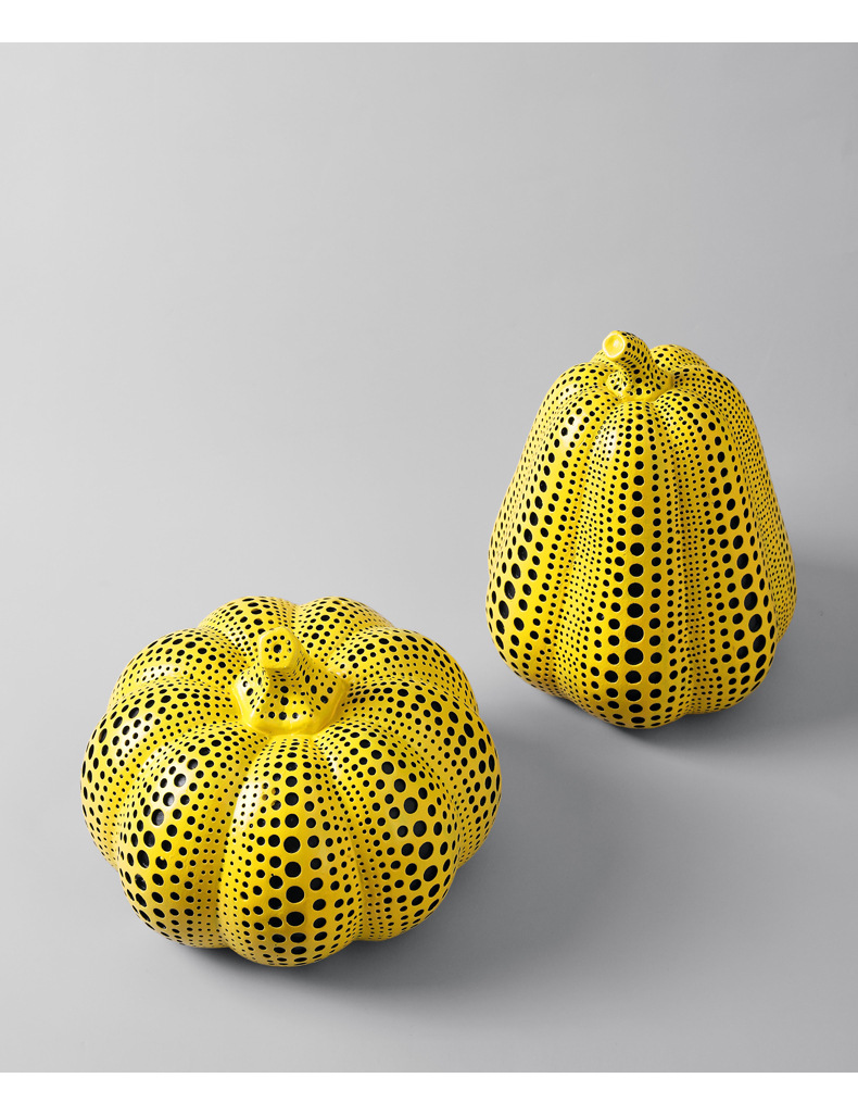 明画波点艺术黄色南瓜摆件动物仿真树脂摆件北欧创意客厅电视柜软装饰