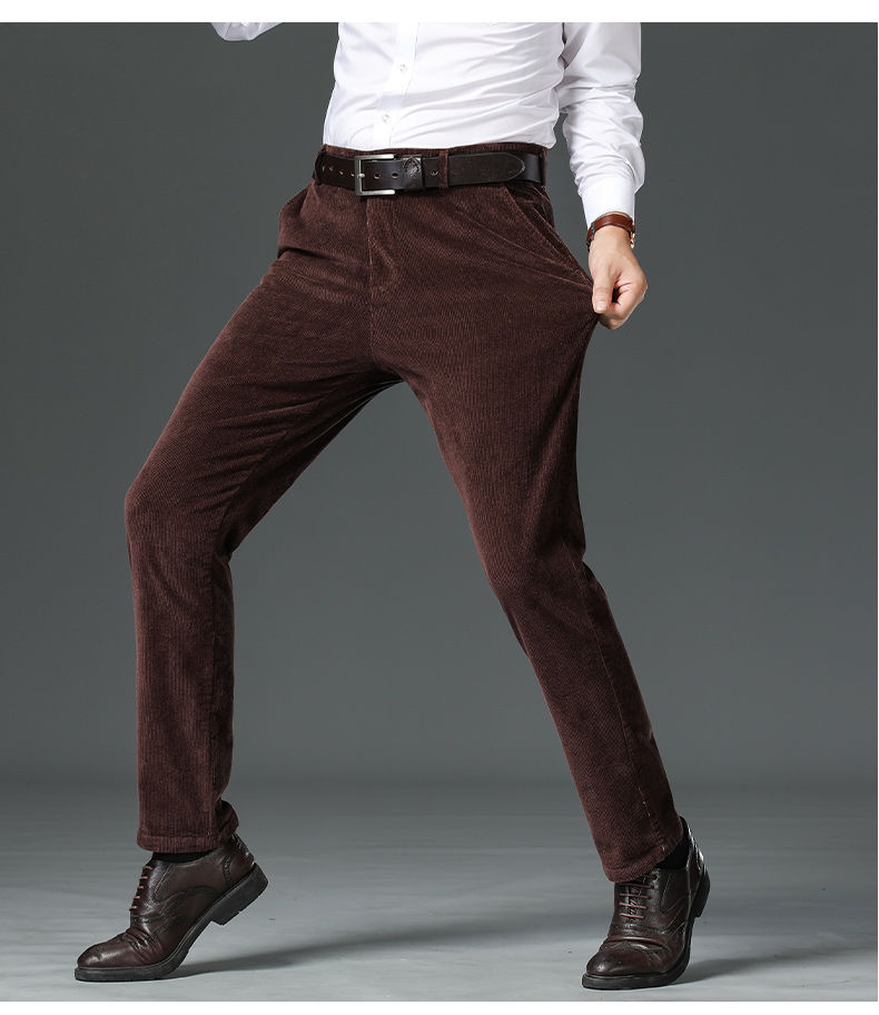 灯芯绒美式休闲裤男直筒宽松弹力厚款中年高腰男装长裤男装针织易打理