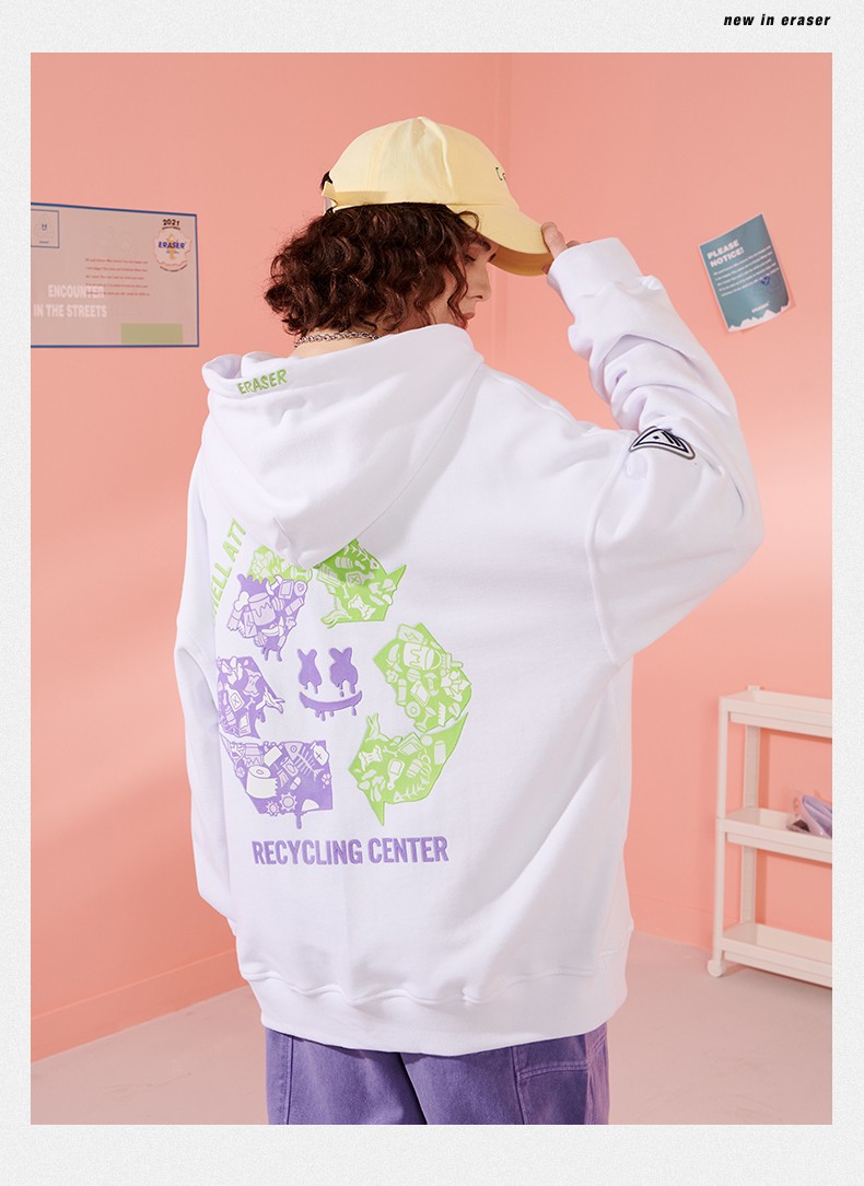 er笑脸连帽卫衣卫衣男女同款宽松印花国潮街头嘻哈情侣帽衫潮流ins