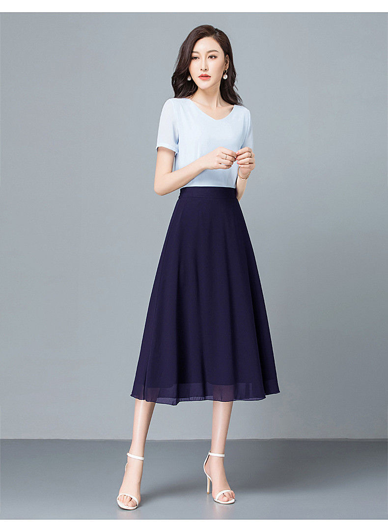 半身裙女夏季新款中长款裙子垂感a字裙高腰显瘦伞裙藏蓝色s85100斤