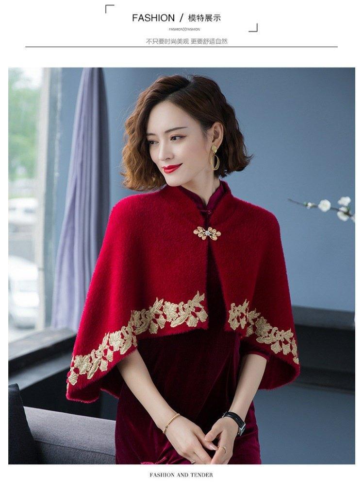 60旗袍披肩盘扣结婚礼新娘妈妈晚礼服搭配旗袍披肩秋冬装外套喜婆婆