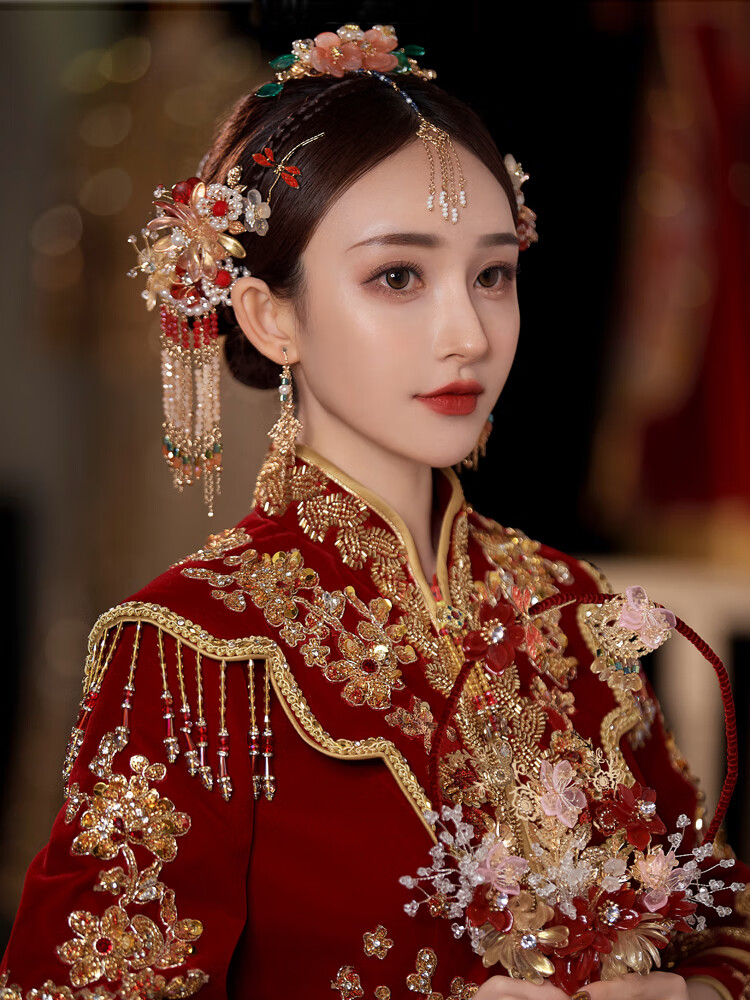 新娘发饰古风汉服琉璃花飞鸟古典手工唯美眉心坠秀禾服头饰品抖音粉丝