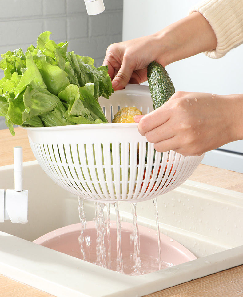 功能塑料大小号带滤网洗菜盆双层蔬菜水果洗菜篮北欧蓝小号适合洗水果
