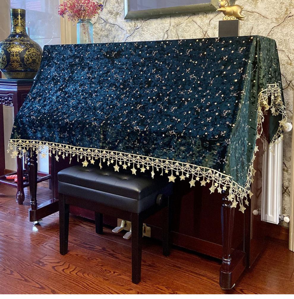 轻奢绒布钢琴盖布北欧丝绒钢琴罩半罩美式钢琴琴罩防尘罩盖巾墨绿色