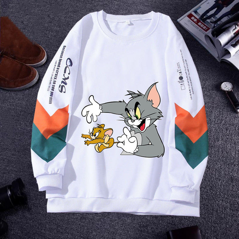 男生长袖薄款卫衣猫和老鼠衣服汤姆杰瑞卡动漫周边帅气百搭2022白色81