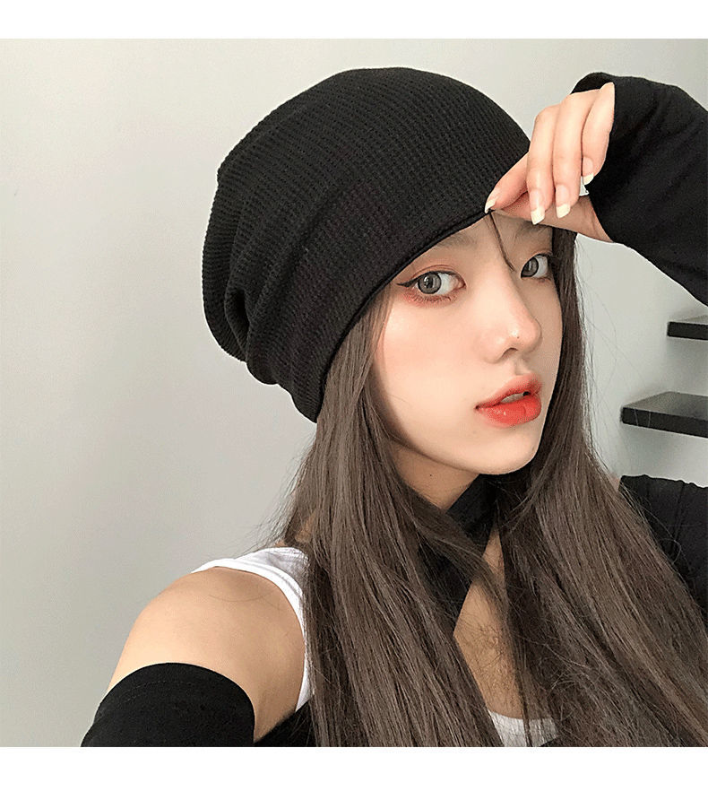 高品质秋季毛线帽女2021新款帽子女春秋加厚韩版毛线堆堆帽针织包头帽