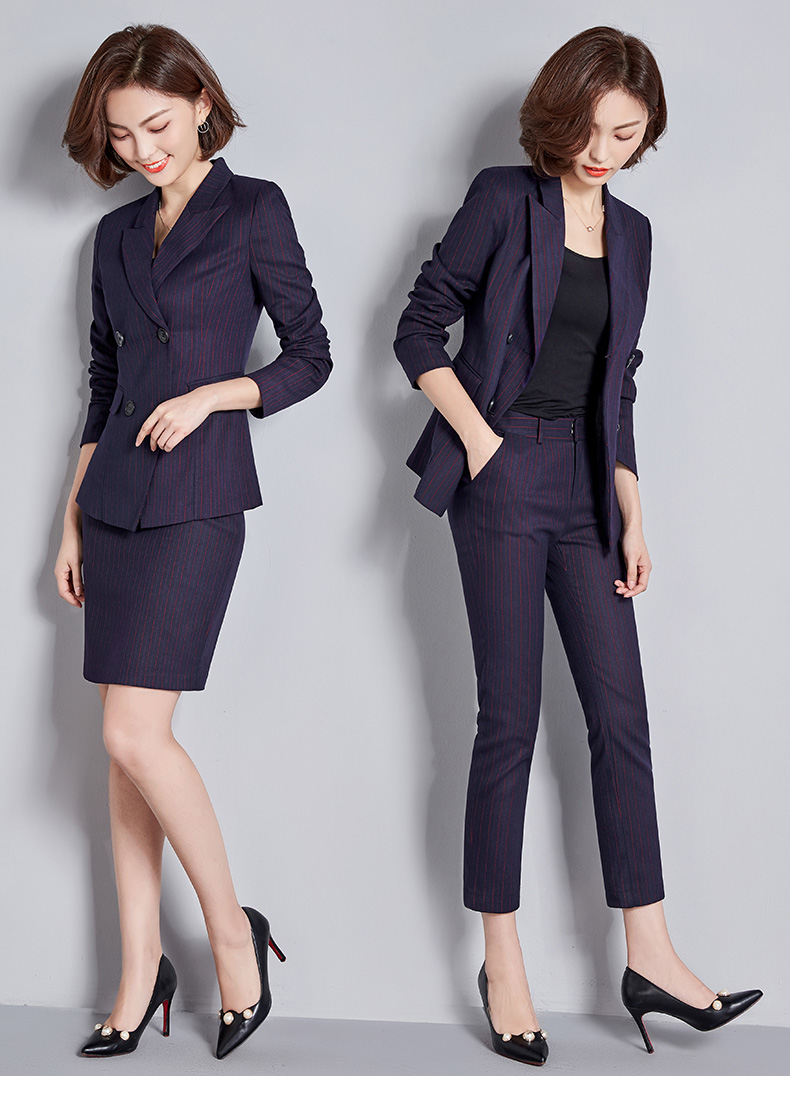 职业装女新款春秋销售工作服白领正装条纹西装套装女西服工装半身裙s