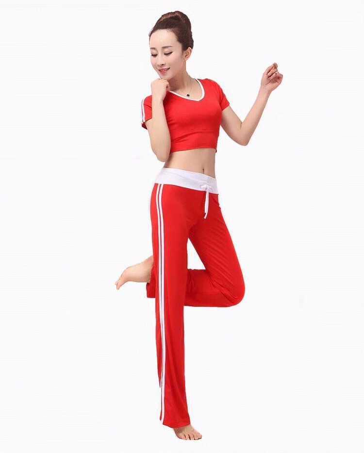 跳操服广场舞服装女夏款露肚脐健身服套装健美操服比赛团体服 黑色 l