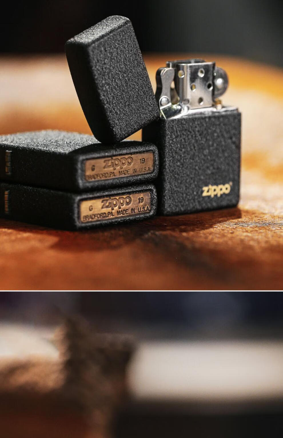 国庆节礼物zippo打火机美国原装新款黑裂漆芝宝男士送礼 右上标【图片