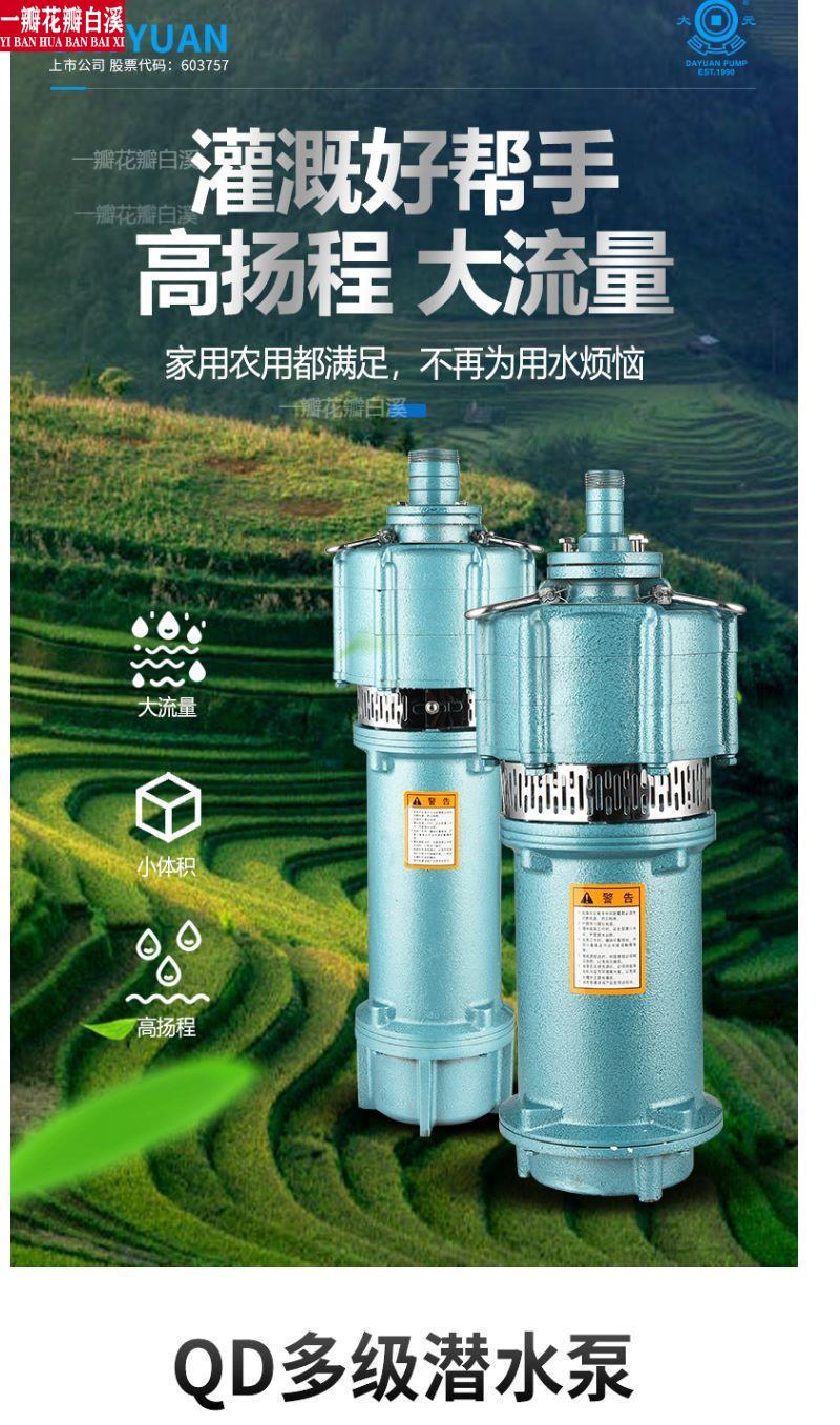 潜水泵井用家用100米扬程高压潜水泵抽深井用大元qd家用220v大流量