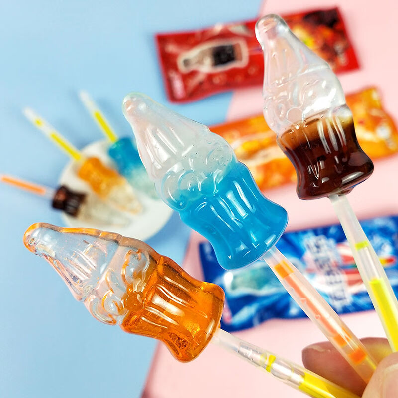 汽水味可乐棒棒糖创意卡通可爱高颜值零食糖果批发整盒雪碧味5支散装