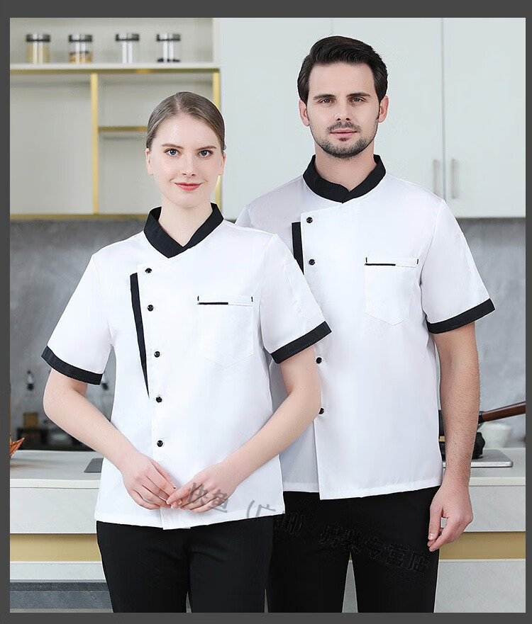 加大码厨师服酒店厨房饭店食堂餐饮后厨厨师工作服短袖薄款白色半袖