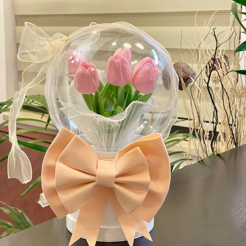 亚克力波波球郁金香抱抱桶花束装饰品生日礼物送女朋友成品礼物diy 蓝