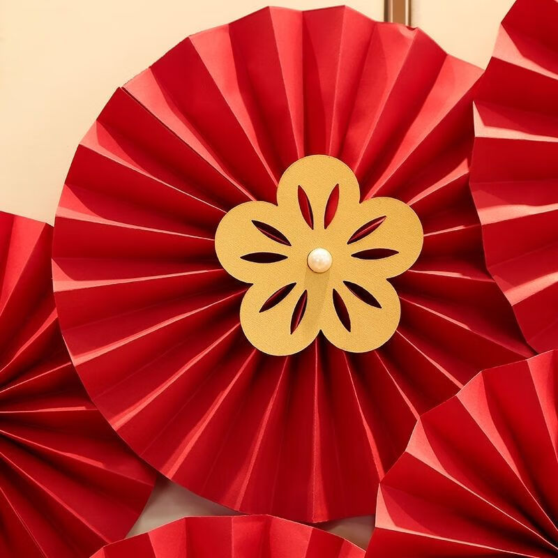 节日diy纸扇花扇节庆装饰品背景橱窗婚房商场布置场景折花团圆扇花朵