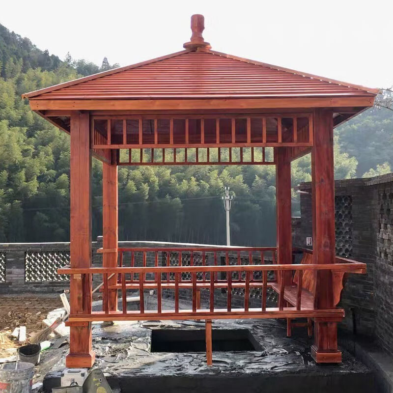 厂家直销户外四角六角新中式凉亭实木碳化防腐木仿古庭院木屋别墅 2.