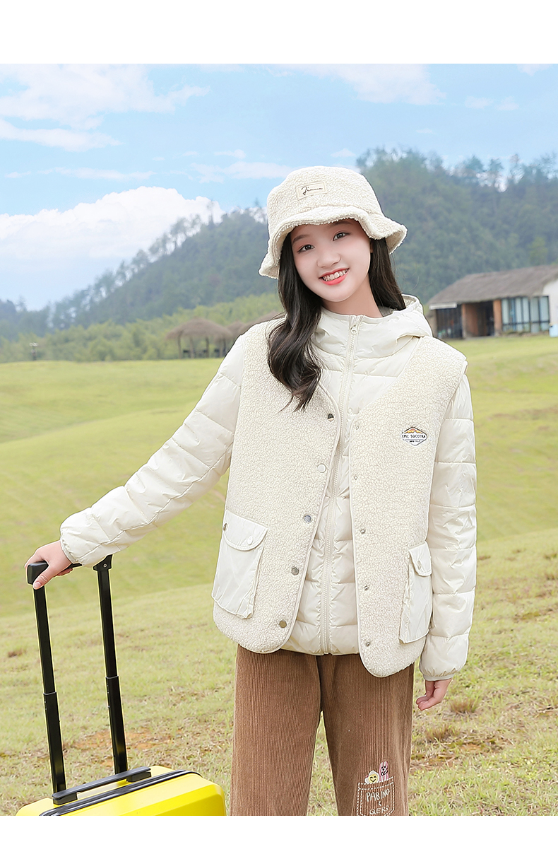 紫洛妮初中学生羽绒服女短款外套少女秋冬装高中生大童马甲套装黑色s